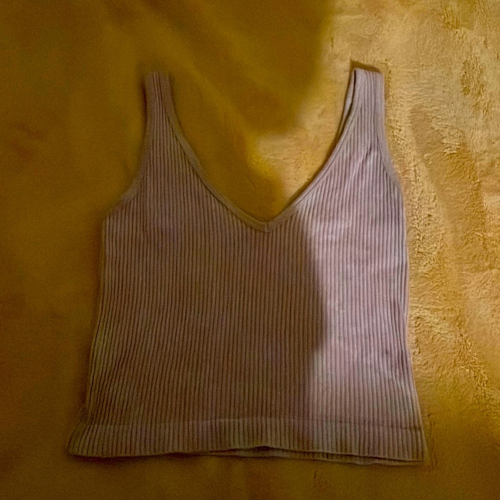 Beige, tan crop top shirt, sleeveless